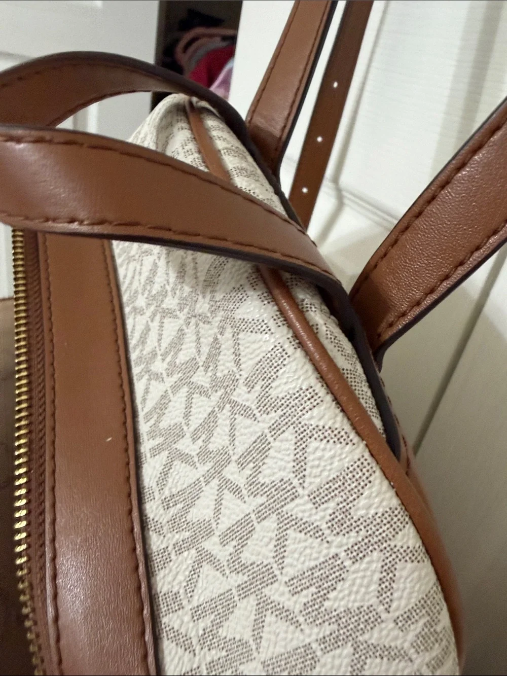 Michael Kors Beige and Brown Logo Mini Backpack